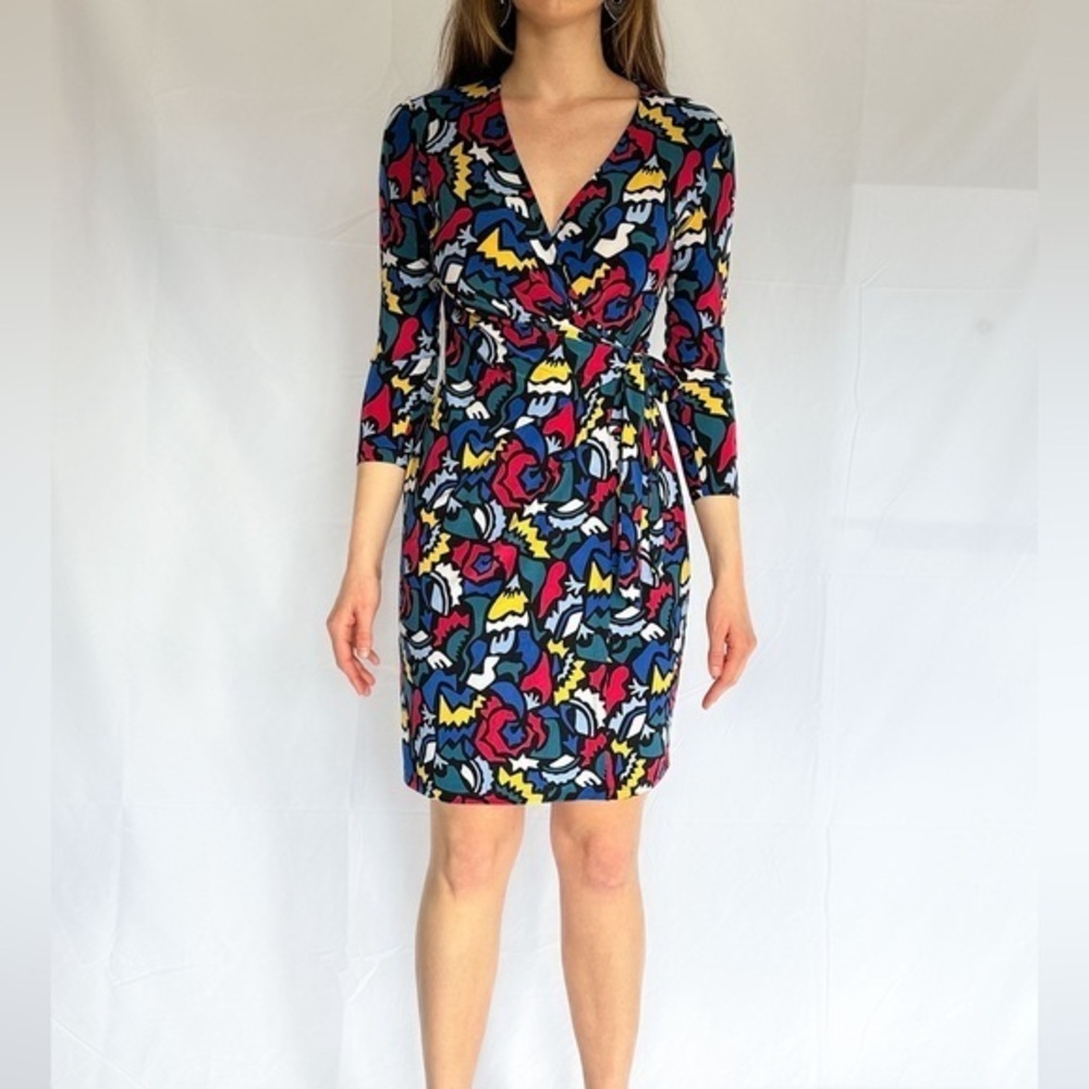 Anne Klein Multi-Color Wrap Dress Size S